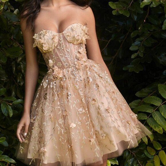 New CHAMPAGNE EVENING PARTY STRAPLESS A-LINE SHORT DRESS Prom Dress CD9243